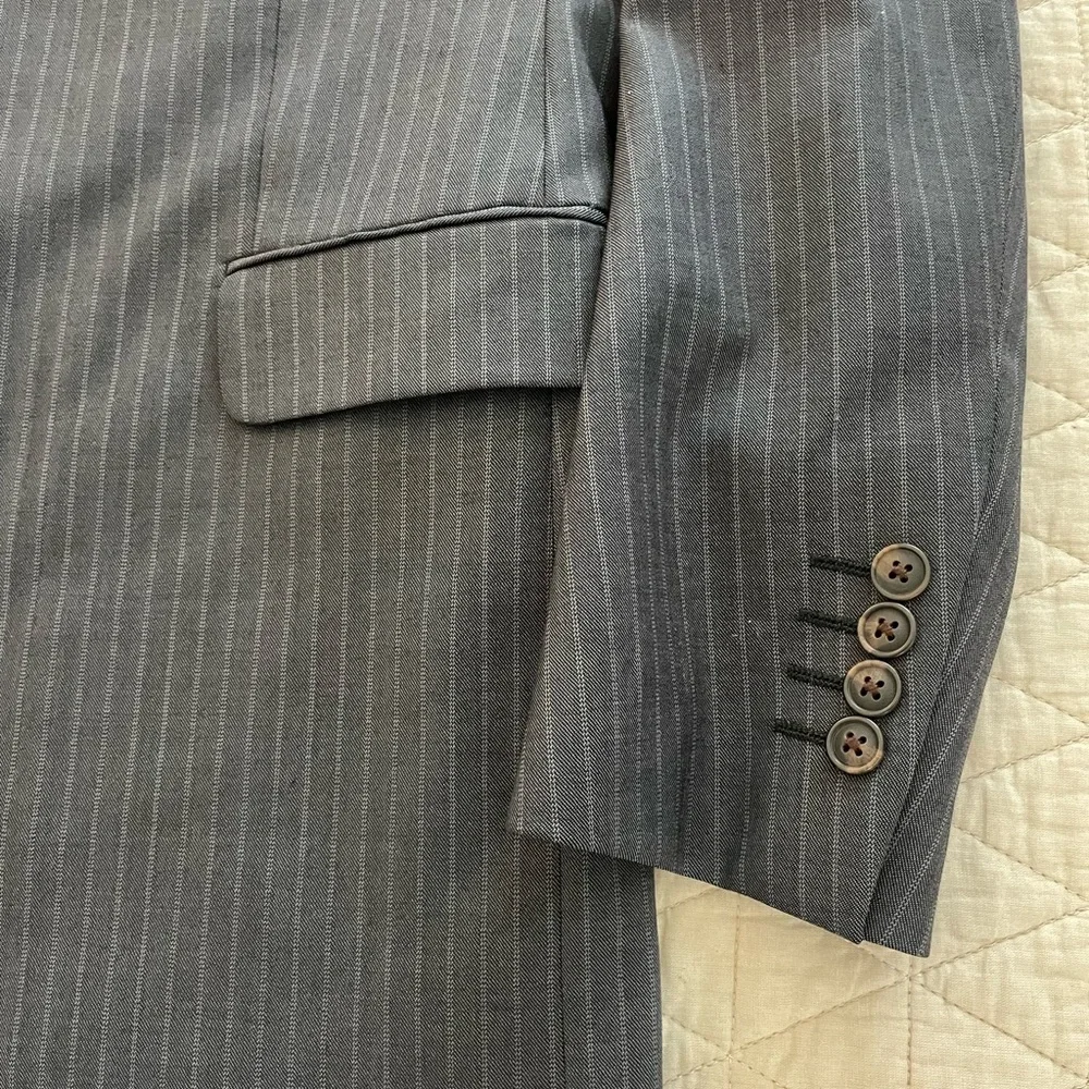 Theory Made in Canada Striped Wool Peak Lapel Jacket in‎ Gray 40 R $595